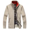 Mode- Hommes Cardigan Pulls Automne Hiver Chaud Cachemire Laine Zipper Cardigan Casual coton Tricots Plus La Taille ROUGE beige Beau Mandarin