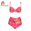 Andzhelika Floral Print High-Waisted Bikini Sets Sexy Push Up Swimsuit Two Pieces Swimwear Women Beach Bathing Suits T200508