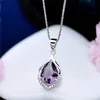 Crystal purple water drop Necklace Diamond pendant women necklaces silver chain fashion jewelry will and sandy gift