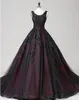 2021 Black and Red Gothic Wedding Dresses Ball Gown Scoop Beaded Lace Tulle Corset Back Princess Non White Bridal Gowns Custom Made