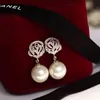 Luxury Rose Flower Pearl Ear Stud Earrings Rhinestone Eardrop for Women Wedding Party Jewelry Accesories