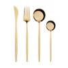 4Pcs/Set Golden Western Dinnerware Set Durable Stainless Steel Tableware Knife Fork Soup Dessert Ice Cream Spoon Cutlery Flatware Set Home Restaurant HY0329