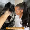 Lace Paryk Länkar 40Inch Body Wave Remy Flätad 13x6 HD Full Front Human Hair Wig 180 250 Densitet 360 Frontal för svarta kvinnor