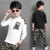 Höstpojkar Camouflage Passar Sport Sweatshirts + Byxor Barnkläder Satser Kids Tracksuits Teen Boy Sportkläder Jul Outfit G220310