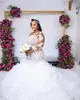 Plus Size Illusion Long Sleeve Wedding Dresses 2021 Sexy African Nigerian Jewel Neck Lace-up Back Mermaid Applique Bride Gowns