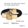 Hip Hop Men Jewelry Gold Plated Stainless Steel Lion Head Charm Leather Bracelet with Magnetic Buckle