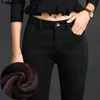 Kadınlar Kalın Kadife Kot Kadın Skinny Streç Pantolon Kalem Pantolon Bayanlar Kış Sıcak Denim Seksi Bayanlar Tayt Jeans 201030