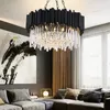 Éclairage de lustre moderne noir pour salon lampe en cristal ronde de luxe chaîne de décoration de la maison led luminaires en cristal2655