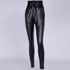 Insta Gold Black Belt High Waist Pencil Pant Women Faux Leather Pu Sashes Broursers Long Sexual Sexy Sexy Design Fashion 20284Q
