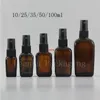 10ml / 25ml / 35ml / 50ml / 100ml 테이퍼 시리즈 안개 스프레이 병, 고품질 빈 갈색 컬러 유리 병 징수 패키지