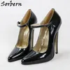 Sorbern 14Cm 16cm Mary Janes Shoe Genuine Leather Women Pump Ladies Pointed Toe High Heel Stilettos Ladyboy Party Custom Color