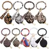 Party Favor Färgglada PU Läder Tassels Armband Keychain Wristlet Sunflower Leopard hörlurar Väskor Makeup Väska med spegel nyckelring