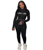 Kvinnor Tracksuit 2 Piece Set Långärmad Hög Neck Broderad Letter Zipper Cardigan Pencil Pant Outfits Plus Size Casual Sports Street Wear