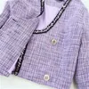 Mode Plaid costume femme hiver / printemps Nouvelle haute qualité en dentelle de laine Tweed Top Veste + Sac Hip Fishtail Jupe Light Purple Set 201027