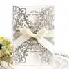 Convite de casamento com brilho flor oca corte a laser elegante noivado cartão de convite de casamento com corda e envelope BBE13349