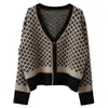 AIUJXK Automne Hiver Mode Argyle Cardigan Femmes Vintage Chandails À Manches Longues Vêtements Tricotés Lâche V Cou Tricots 201203