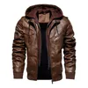 Мужская винтажная мотоциклетная куртка, мужские флисовые кожаные куртки-бомберы, толстое пальто, мужская зимняя теплая модная верхняя одежда из искусственной кожи 201123