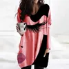 Elegant Women Abstract Face Print Blouse Shirt Autumn Long Sleeve Pockets Irregular Ladies Tops Casual V Neck Femal