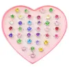 36st Färgglada Rhinestone Gemringar i lådan, Justerbar Little Girl Jewel Rings In Box Barn Kids Little Girl Present, Pre1