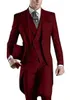 Anpassad Vit / Svart / Grå / Burgundy Tailcoat Men Party Prom Groomsmen Passar för Bröllop Tuxedos Jacka + Byxor + Vest 201106