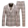 Double Breasted Suit Men 2020 homens ternos roupas Slim Fit Mens Mens Ternos Noivo Khaki Jacket + Colete + Calças