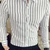 Mode nya män långärmad skjortor manlig randig klassisk fome comfort mjuk bomull casual buttondown skjorta 201124