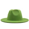 Mode vert lime avec fond jaune Jazz feutre chapeaux femmes hommes grand bord fausse laine Fedora chapeau Patchwork Panama Cowboy Cap2766375