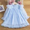 Automne / Hiver Filles chaudes à manches longues Tulle Tutu Vêtements Robe de fille de fleur pour les mariages Fantaisie Enfant Costumes de jeu de rôle de Noël 211231