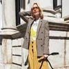 TRAF Damesmode Retro Double Breasted Plaid Blazer Office Dame Lange Mouw Slanke OL Blazer Casual Jacket Blazer Vrouw 201114