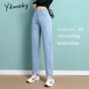 Yitimoky Hohe Taille Jeans Frau Gerade Sky Blue Denim Hosen Plus Größe Elastische Gewaschen Casual Vintage Streetwear Mom Jeans Frauen 201029