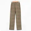 Pantalon droit à carreaux taille haute élastique pour femme 3 couleurs 201228