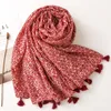 Dames nieuwe mode kastanjebruine geometrische tassel viscose sjaal sjaal sjaal herfst winterdemper hoofdband foulards sjaal wrap hijab snood 20106500124