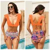 Retro Boho Flounce Bikinis High Waist Swimwear Women Swimsuit Push Up Swimwear Bikini Ladies Brazilian Beach Bathing Suit Bandag T200708