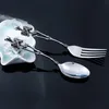 Titanium Steel Skeleton Skull Fork Spoon Tableware Vintage Dinner Table Flatware Cutlery Set Metal Crafts Halloween Party Gifts ne178N