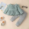 Baby Solid Clothing Sets Infants Long Sleeve Dress Top + Pants + 2Pcs/Set Boutique Pit Knitted Toddlers Outfits M2906