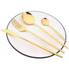 24 st GOLD DRYWARE SET ROUNTRESS STÅL BESTRIPE MIRROR SILVERWARE KNIFOR FORK SKOTT Bordsartiklar