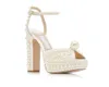 Elegante Bruid Trouwjurk Schoenen Saracria Parels Sandalen Witte Parels Verfraaid Sexy Mooie Hoge Hakken Enkelbandje Damespumps EU35-42 MET DOOS