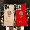 Telefonfodral Luxury Square Rose Flower Phone Diamond Inlay Designer Cover Case For iPhone 13 12 11 Pro Max 12 Mini 11 Pro Max XS Max XR 7/8/SE2 7P/8P Ny