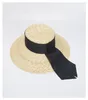 Summer Unisex Handmade Straw Flat Top Caps Women Large Wide Brim Sun Hat With Bow Beach Caps Sun Protection Y200714