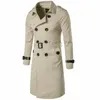 Men's Trench Coats Men Trenchcoat British Style Classic Coat Jacket Double Breasted Long Slim Outwear Adjustable Belt Leather Sleeve