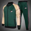 Conjunto de rastreio masculino de duas peças esportes usam moda colorblock bloquear traje de outono roupas de inverno roupas de ginástica 2011098145862