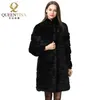 New 2021 Winter Real Rabbit Fur Coat Stand Collar Thick Soft Warm Natural Fur Long Jacket Women Outwear Full Pelt Fur Coats 201221