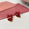 Red Color Small Bow Drop Dangle Earrings for Women Heart Shape Bowknot Christamas Earring Girl New Year Festival Jewelry