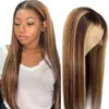 Ombre Ginger Color Sliky Straight Hair Wigs With Baby Hair Ombre Highling Brown Human Hair Lace Front Pärlor för Mode Kvinnor 22 tum