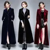 Women's Wool & Blends 2021 Winter Runway Designer Women Vintage Notched Collar Wrap Black Velvet Maxi Coat Thick Warm Long Trench Outwear