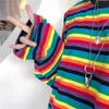 Neploe Rainbow Stripe T Shirt Autumn Harajuku Female Shirt Long Sleeve Plus Size Tshirts Woman Korean Tops Feminine LJ200814