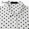 Simplee Fashion Dot Loose Damen Top Bubble Sleeve Chiffon Langarmshirt High Street Style Revers Top Herbst Winter 201126