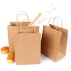 Gift Wrap 20pcs/lot Kraft Paper Bag With Handle Lunch Box Baked Biscuit Bread Packaging Birthday Clothing1