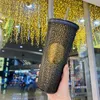 スターバックスクリスマスゴールデンブラックダズルゴーデスレーザーストローコーヒーカップ710mlデュリアンプラスチックコールドウォーターアウトドア