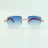 2022 Bouquet Diamond Sunglasses 3524014 with Natural orange wooden glasses and cut Lens 3.0 Thickness